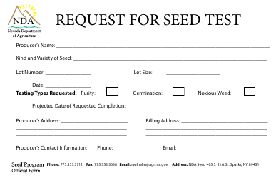 Document preview: Request for Seed Test - Nevada