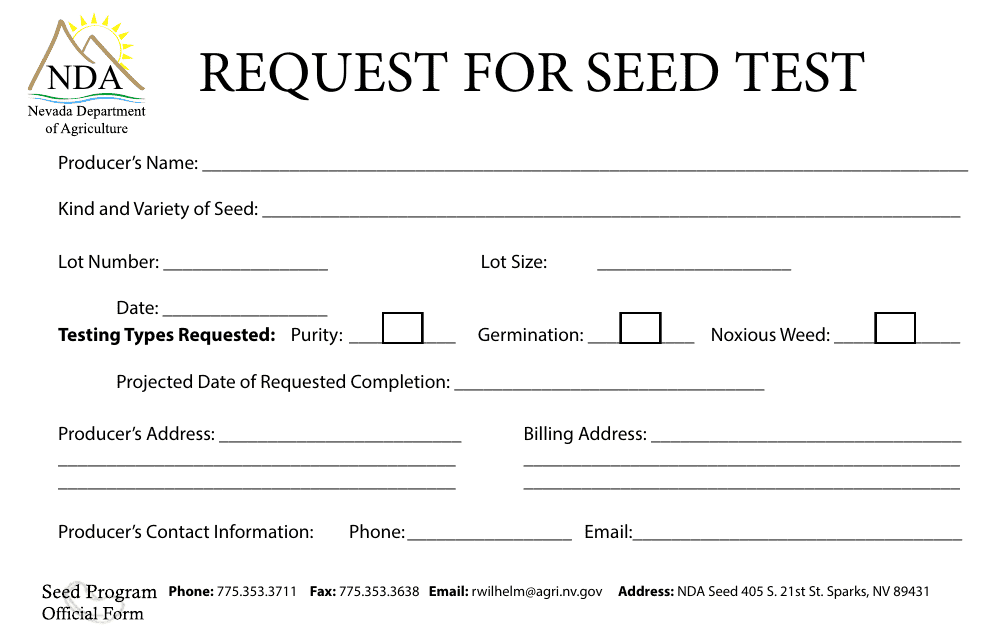 Request for Seed Test - Nevada Download Pdf