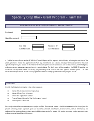 Final Performance Report/SF-425/Audit - Review Checklist - Specialty Crop Block Grant Program - Farm Bill