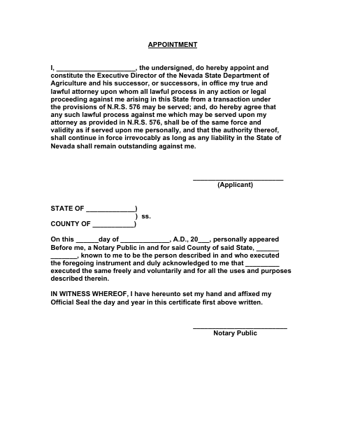 Appointment Form - Nevada Download Pdf