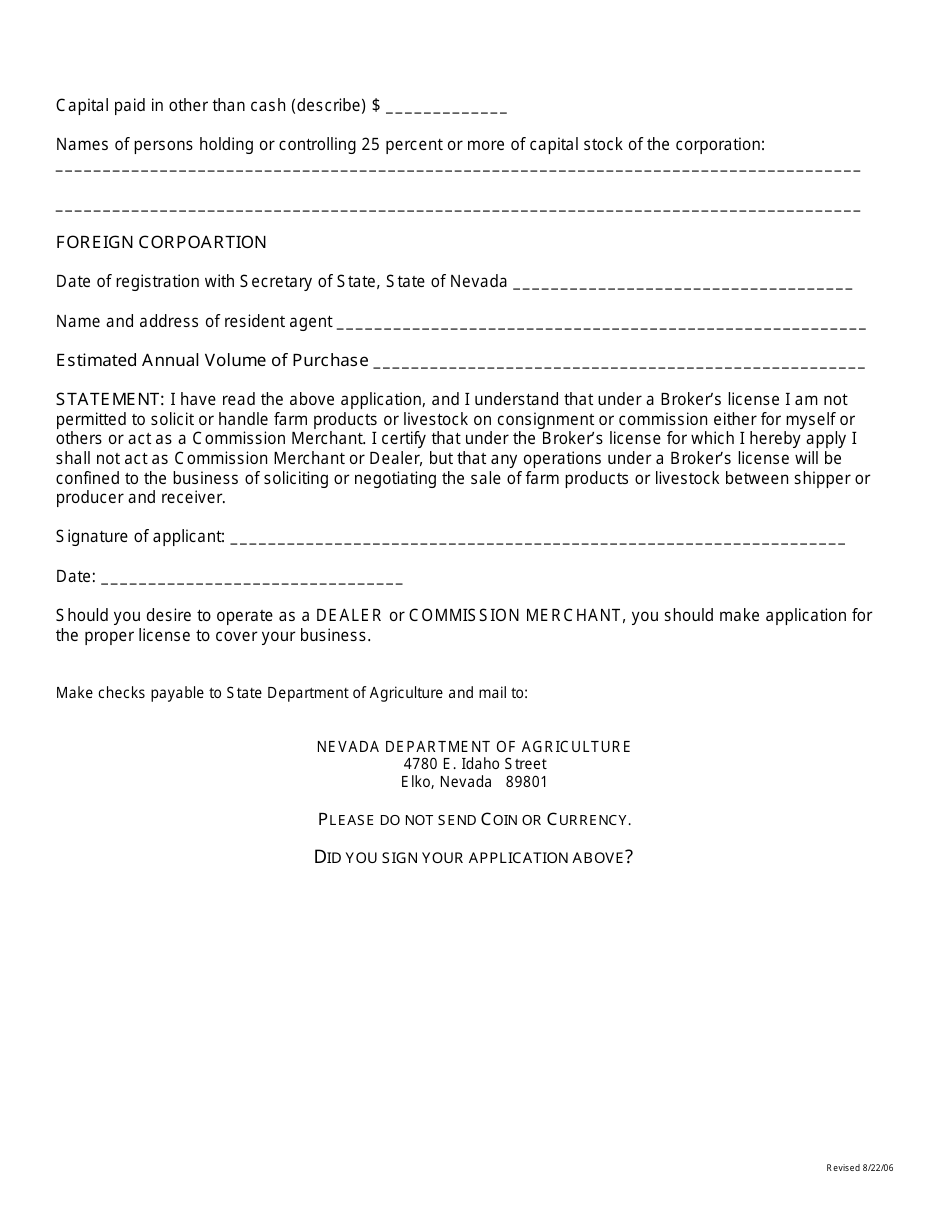 Application for Brokers License - Nevada, Page 4