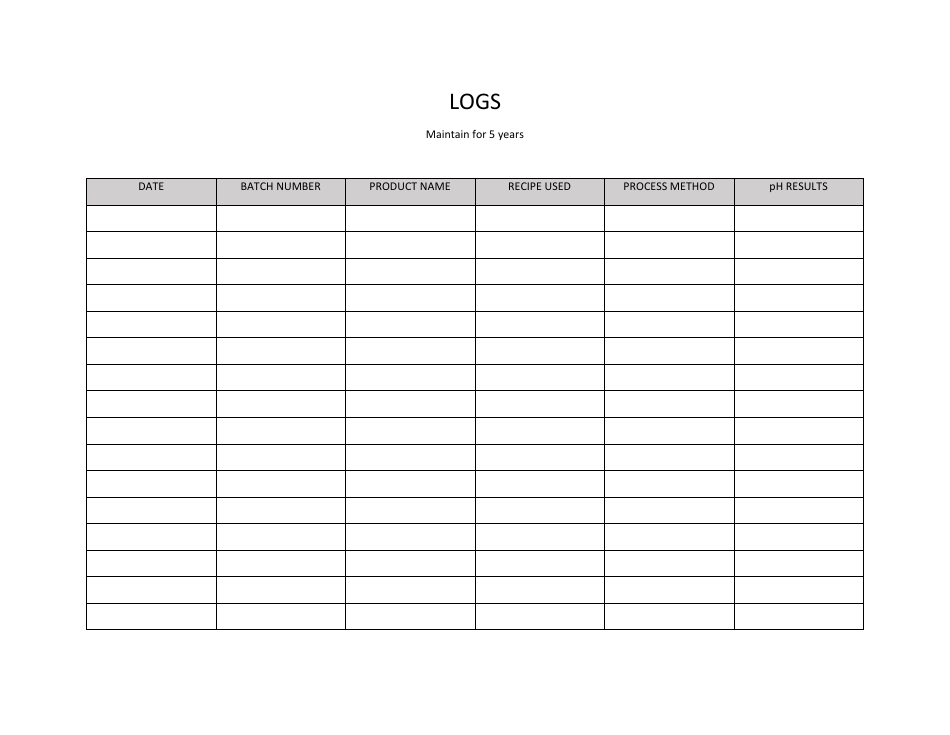 Nevada Processing Craft Foods Log - Maintain for 5 Years - Fill Out ...