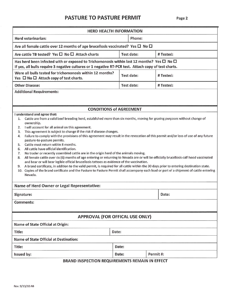 Pasture-To-Pasture Permit for a Beef Breeding Herd - Nevada, Page 2