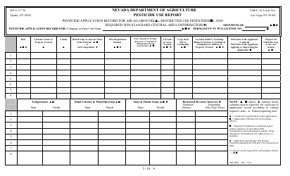 Pesticide Use Record Keeping Form - Aerial and Agricultural - Nevada