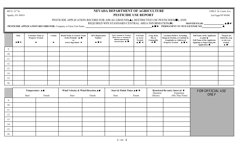 Nevada Pesticide Use Record Keeping Form - Aerial and Agricultural ...