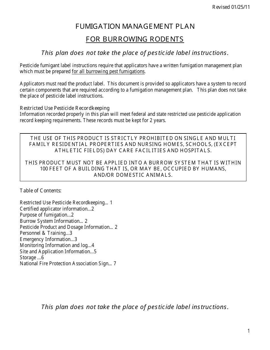 Fumigation Management Plan - for Burrowing Rodents - Nevada, Page 1