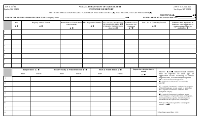 Pesticide Use Record Keeping Form - Urban and Structural - Nevada