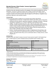 Nevada Nursery Stock Dealer License Application Form - Nevada