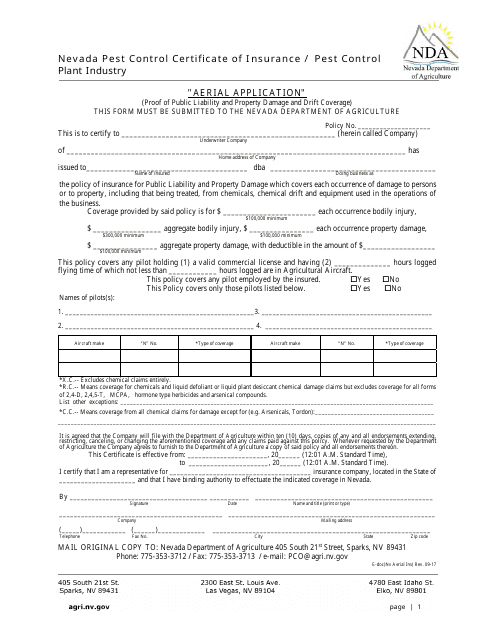 Nevada Pest Control Certificate of Insurance - Aerial - Nevada