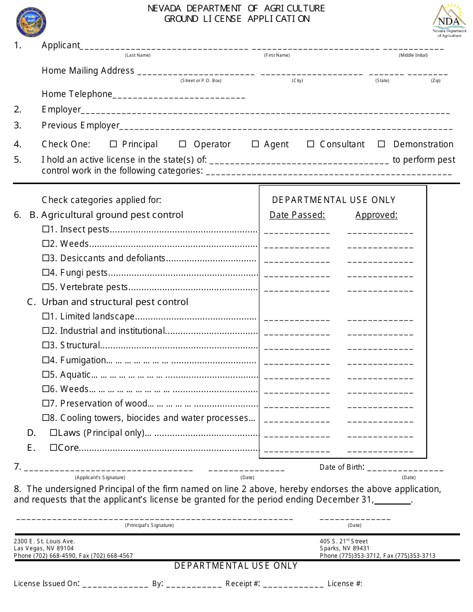 Ground License Application Form - Nevada, Page 1