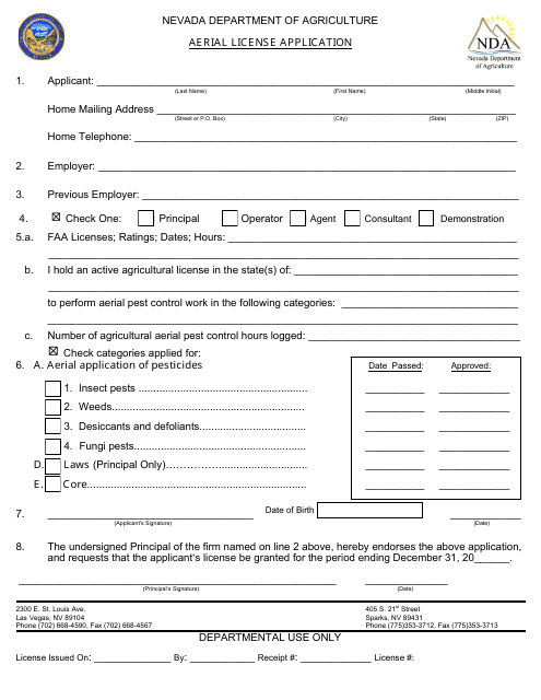 Aerial License Application Form - Nevada Download Pdf