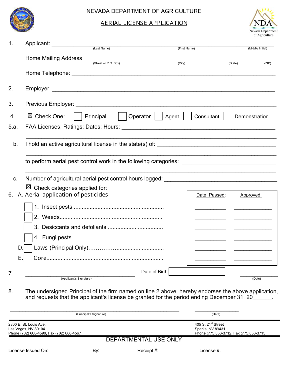 Aerial License Application Form - Nevada, Page 1