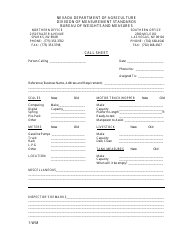 Form 1-WM License Registration Call Sheet - Nevada
