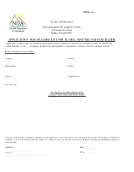 Document preview: Application for Dealers License to Sell Restricted Fertilizer - Nevada