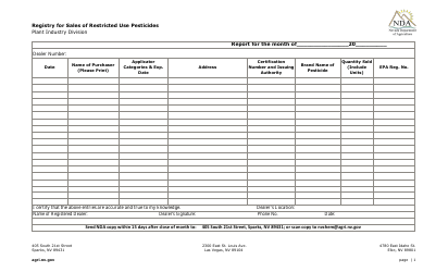 Document preview: Registry for Sales of Restricted Use Pesticides - Nevada