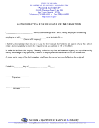 Document preview: Authorization for Release of Information - Nevada