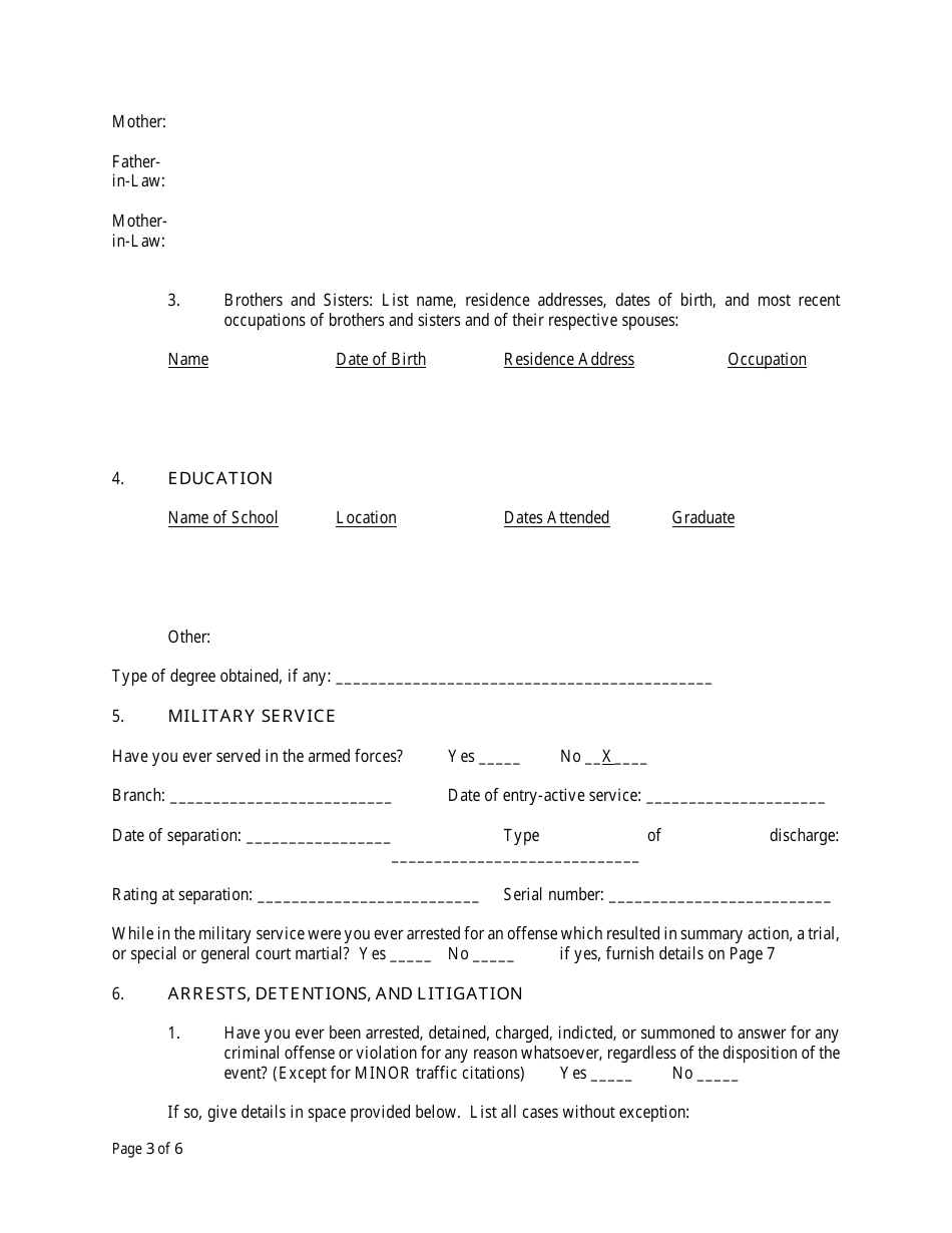 Personal History Record Form - Nevada, Page 3