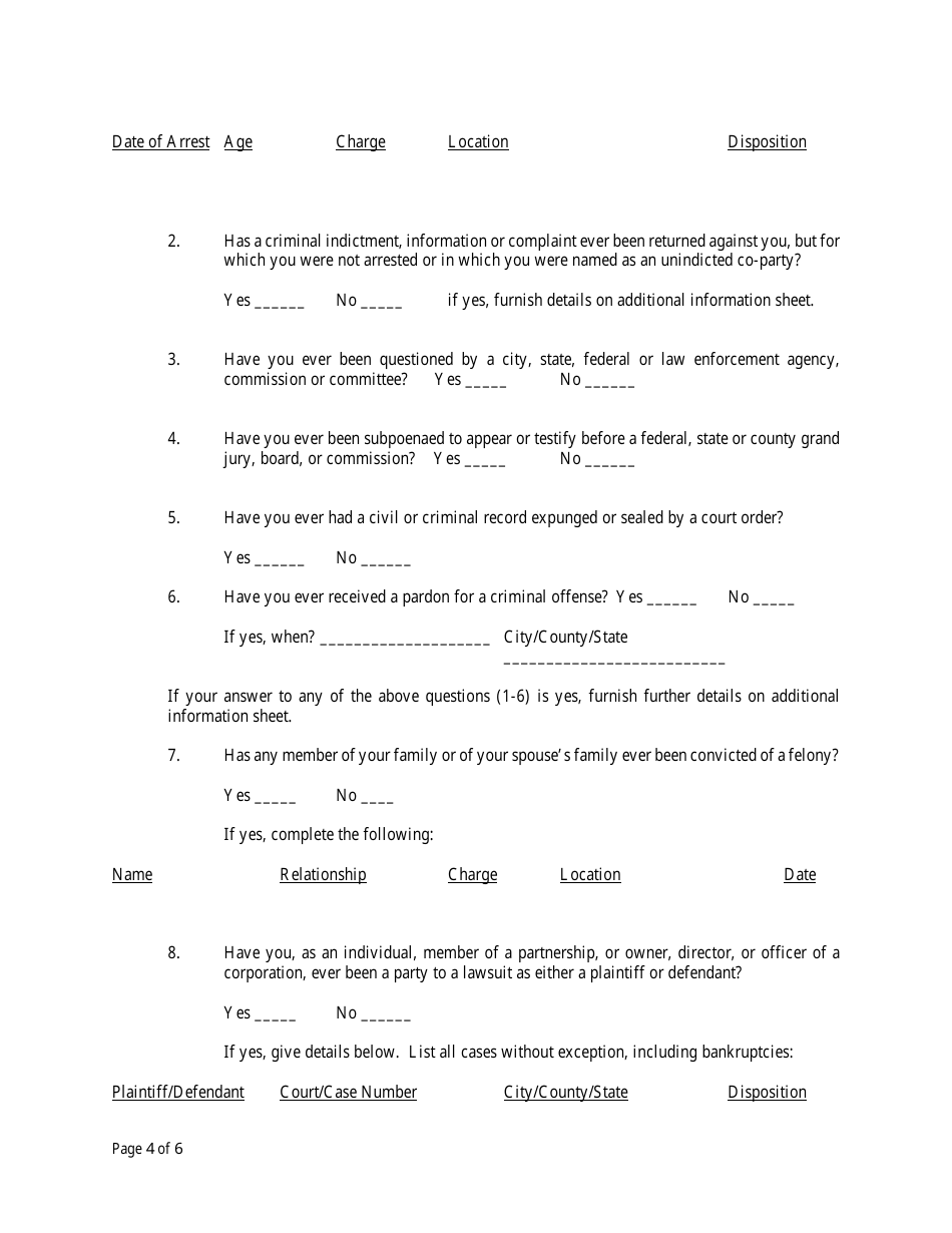 Personal History Record Form - Nevada, Page 4