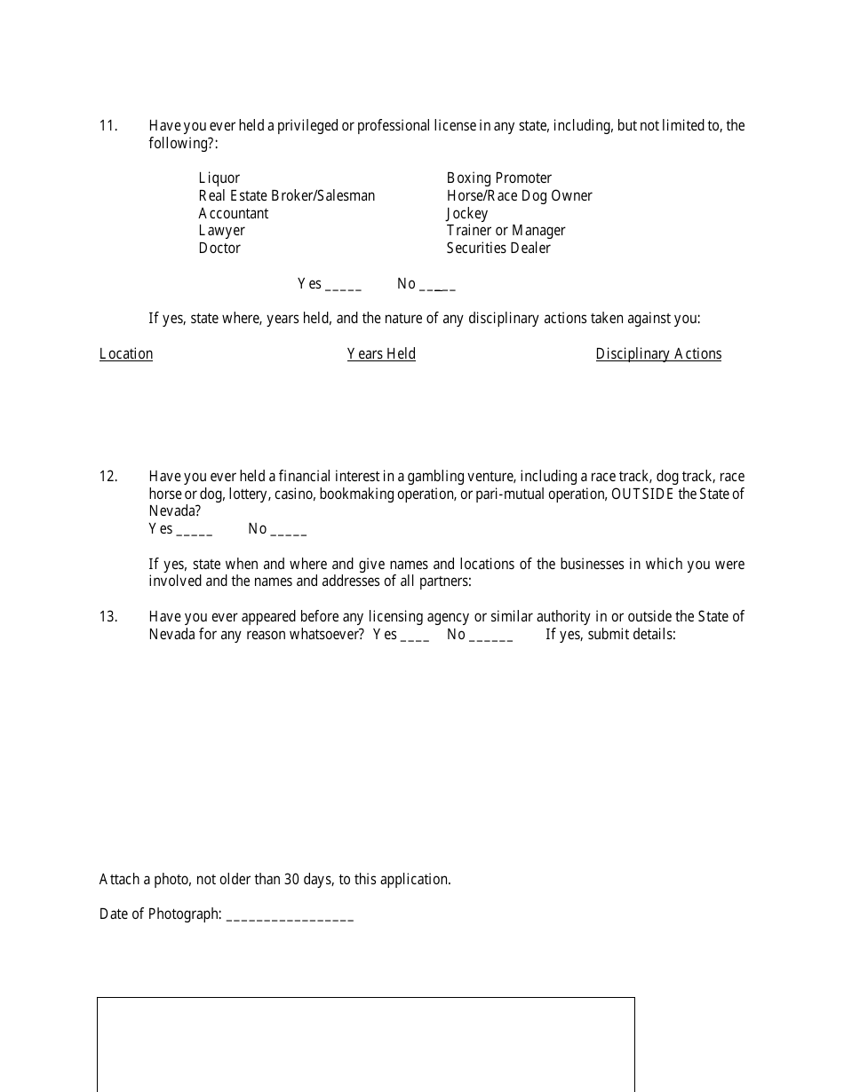 Personal History Record Form - Nevada, Page 6