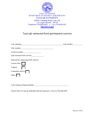 Document preview: Taxicab Removed From Permanent Service Form - Nevada