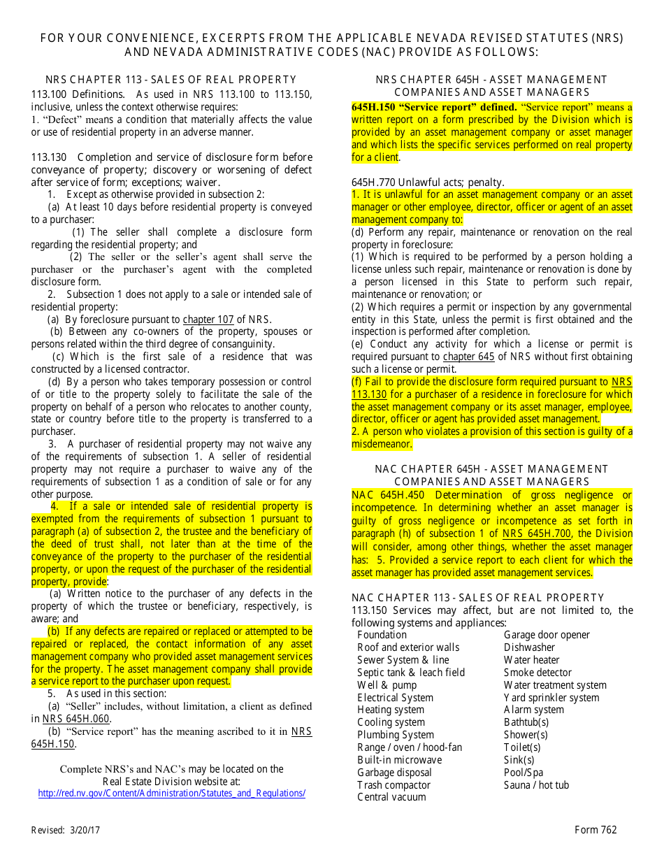 Form 762 Asset Management Company  Asset Manager Service Report - Nevada, Page 2