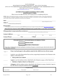 Form 521 Alternative Dispute Resolution (Adr) Respondent Form - Nevada