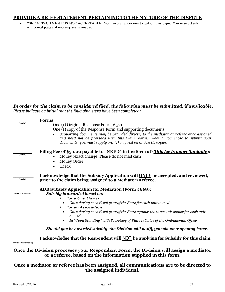 Form 521 Alternative Dispute Resolution (Adr) Respondent Form - Nevada, Page 2