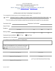 Document preview: Form 540 Appraiser Intern Termination Notice - Nevada