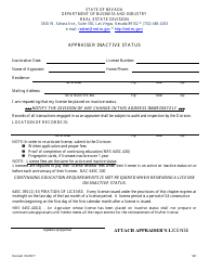Document preview: Form 541 Appraiser Inactive Status - Nevada