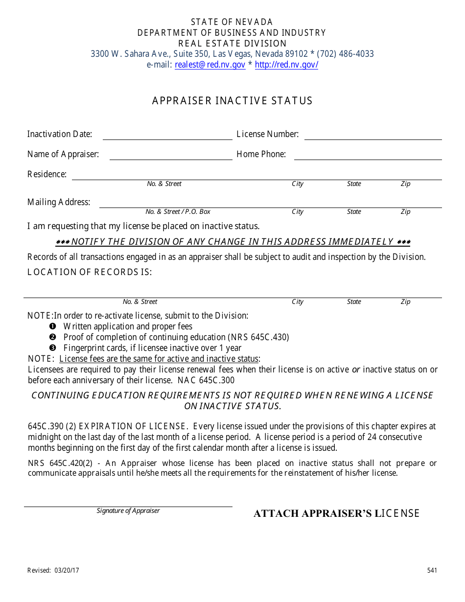 Form 541 Fill Out, Sign Online and Download Fillable PDF, Nevada