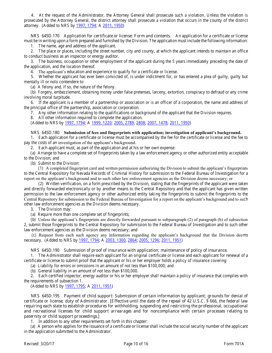 Form 701A Energy Auditors Pre-licensing Program Application - Nevada, Page 10