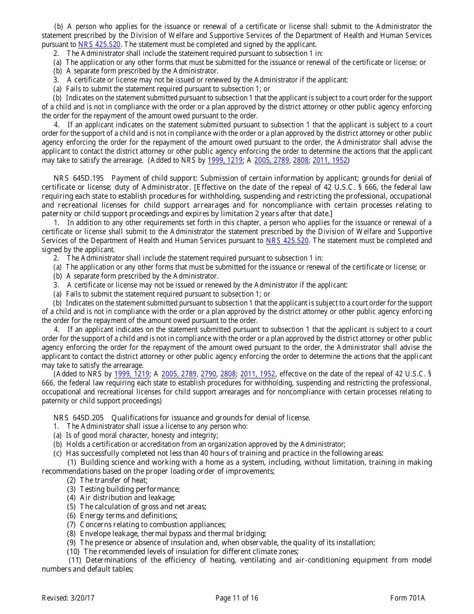 Form 701A Energy Auditors Pre-licensing Program Application - Nevada, Page 11