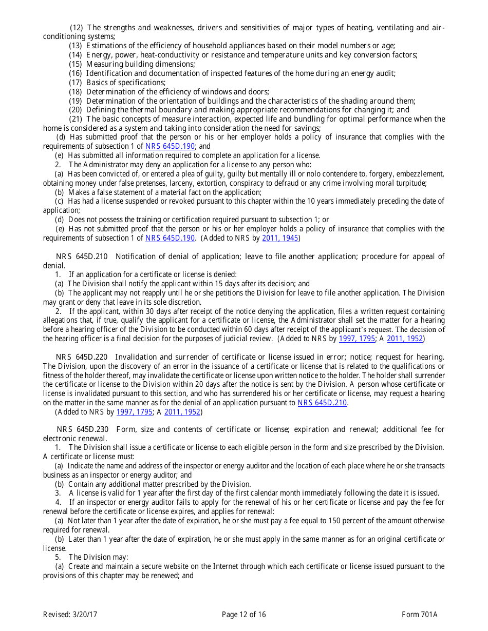 Form 701A Energy Auditors Pre-licensing Program Application - Nevada, Page 12