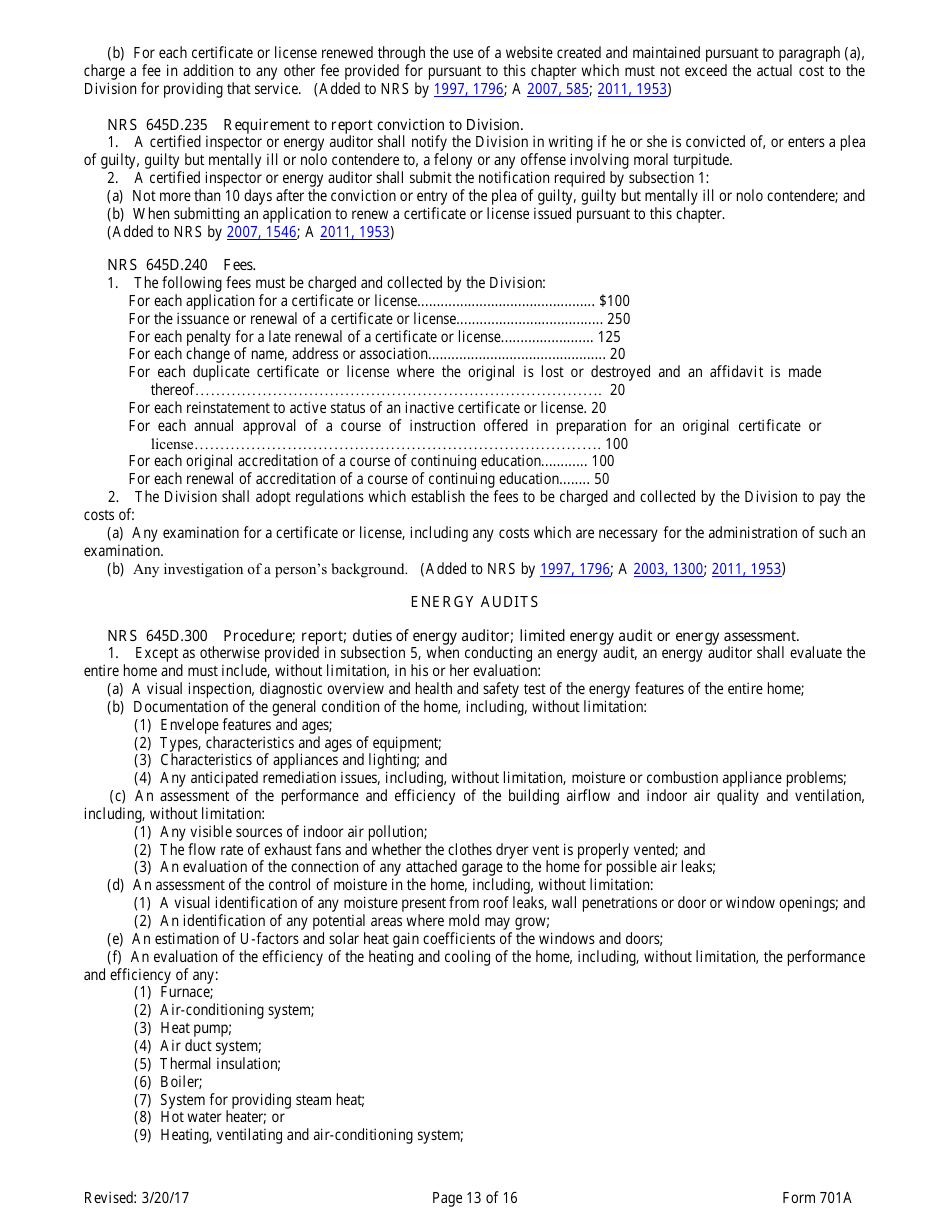Form 701A Energy Auditors Pre-licensing Program Application - Nevada, Page 13