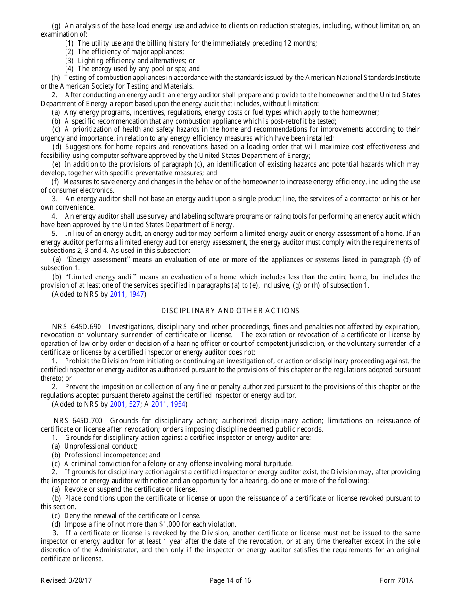Form 701A Energy Auditors Pre-licensing Program Application - Nevada, Page 14