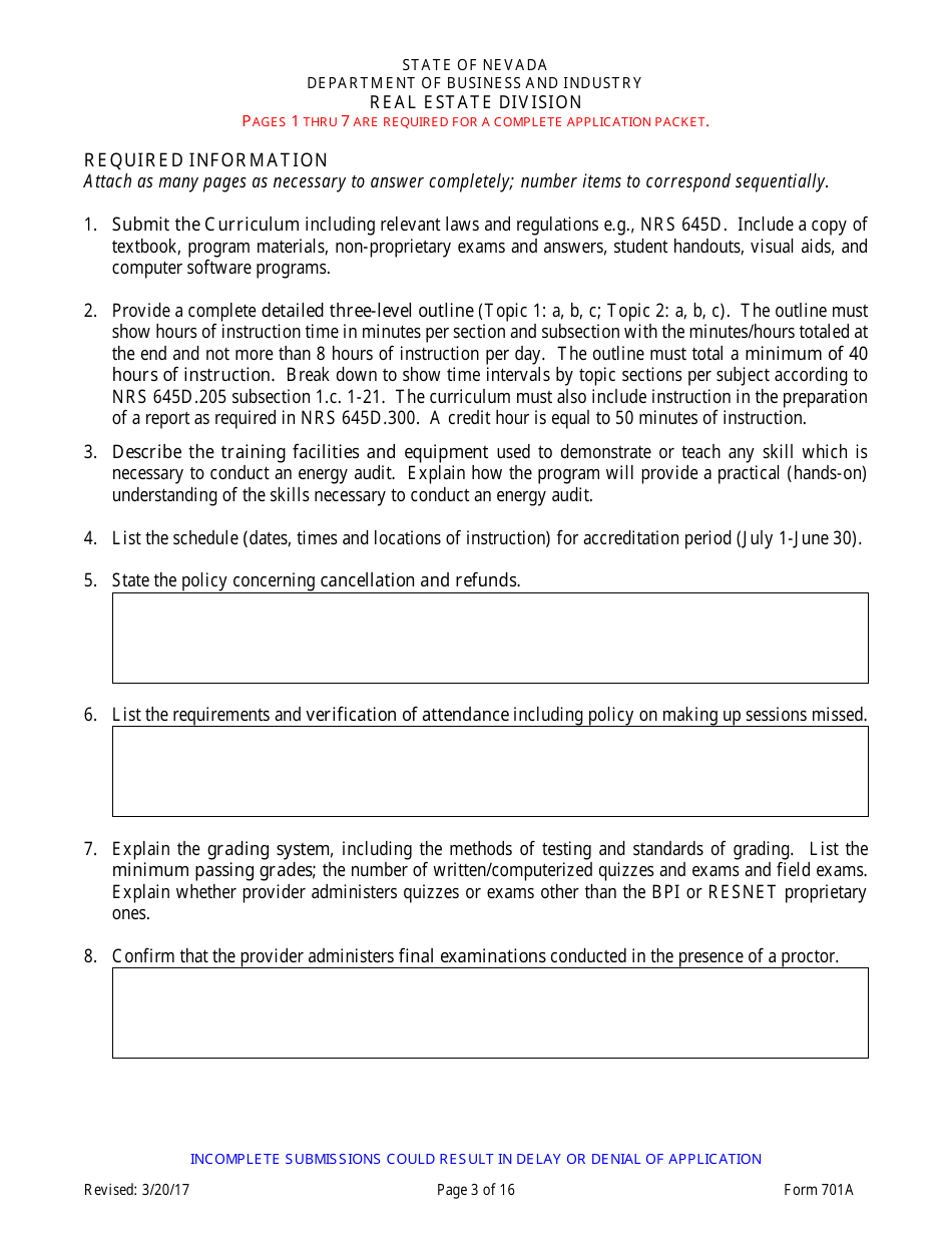 Form 701A Energy Auditors Pre-licensing Program Application - Nevada, Page 3