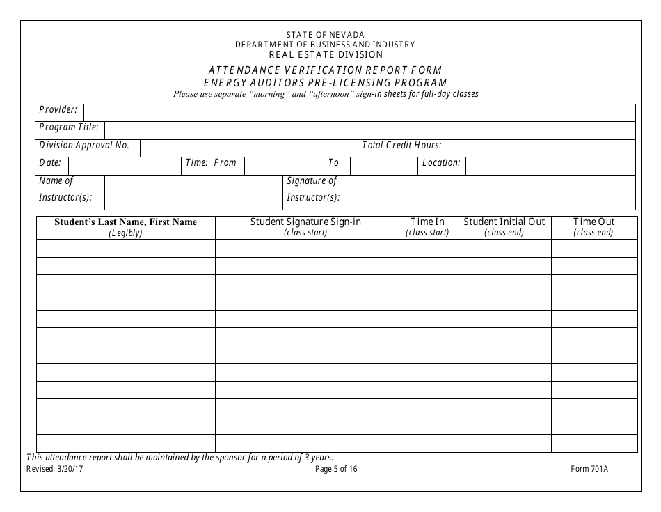 Form 701A Energy Auditors Pre-licensing Program Application - Nevada, Page 5