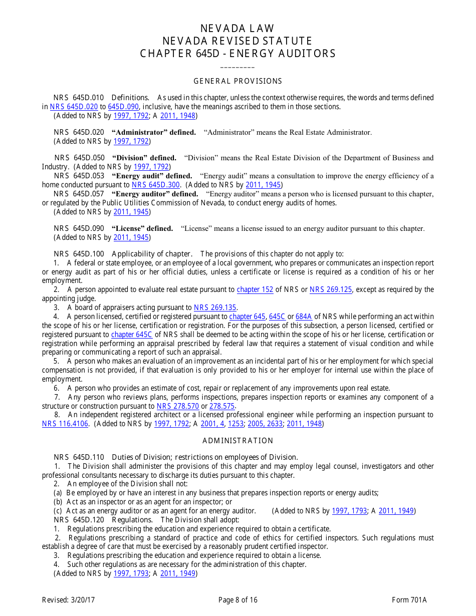 Form 701A Energy Auditors Pre-licensing Program Application - Nevada, Page 8