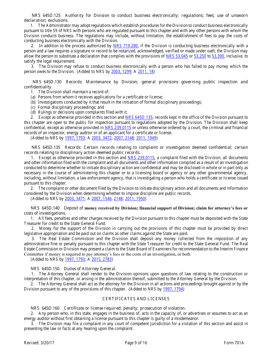 Form 701A Energy Auditors Pre-licensing Program Application - Nevada, Page 9