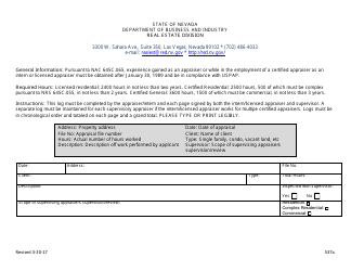 Document preview: Form 537A Appraisal Experience Log - Nevada