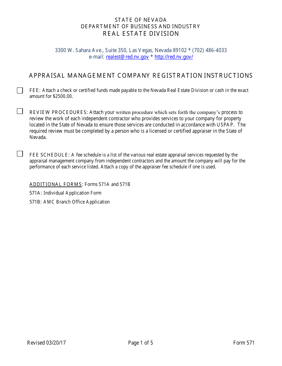Form 571 - Fill Out, Sign Online and Download Fillable PDF, Nevada ...
