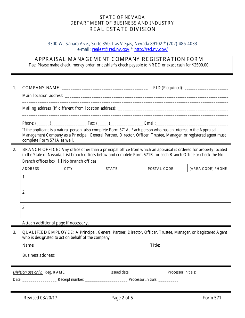 Form 571 Appraisal Management Company Registration Form - Nevada, Page 2