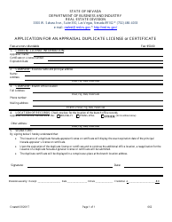 Document preview: Form 662 Application for an Appraisal Duplicate License or Certificate - Nevada