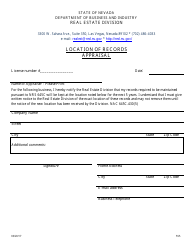 Document preview: Form 555 Location of Records - Appraisal - Nevada