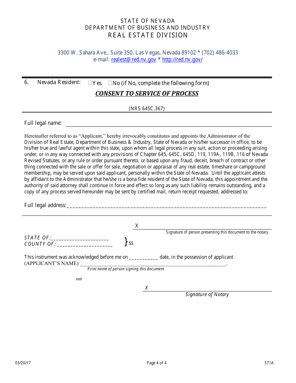 Form 571A Application for the Individual Registration of an Officer, Principal, General Partner, Director or Trustee of an Appraisal Management Company - Nevada, Page 4