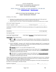 Form 760 Application for Renewal of the Asset Manager Permit - Nevada