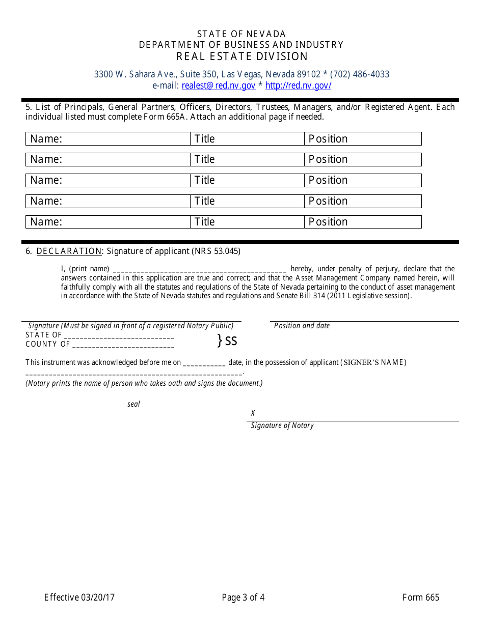 Form 665 Asset Management Company Registration Form - Nevada, Page 3