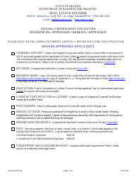 Document preview: Form 599 Original Reciprocal/ Endorsement Licensing Application for Residential Appraiser/ General Appraiser - Nevada