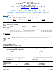 Form 599 Original Reciprocal/ Endorsement Licensing Application for Residential Appraiser/ General Appraiser - Nevada, Page 2