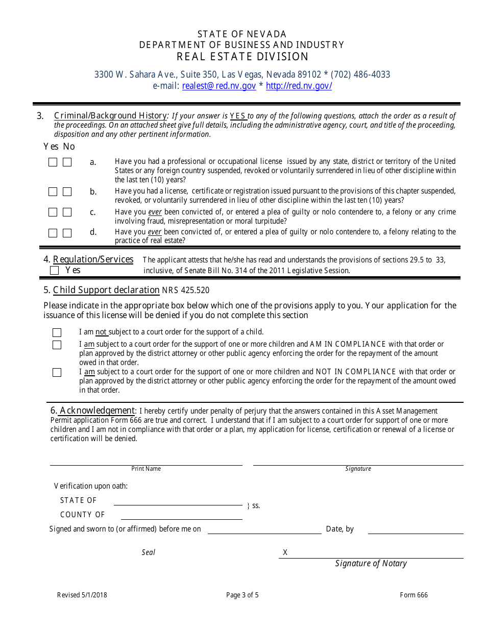 Form 666 Application for Asset Management Permit - Nevada, Page 3